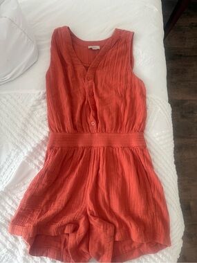 LOFT Coral Sleeveless Button Romper
